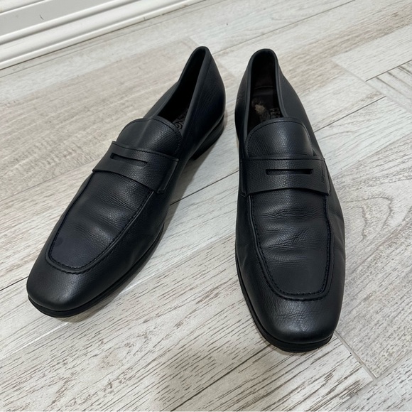 Salvatore Ferragamo Navy Blue Pebbled Leather Penny Loafer 12‎